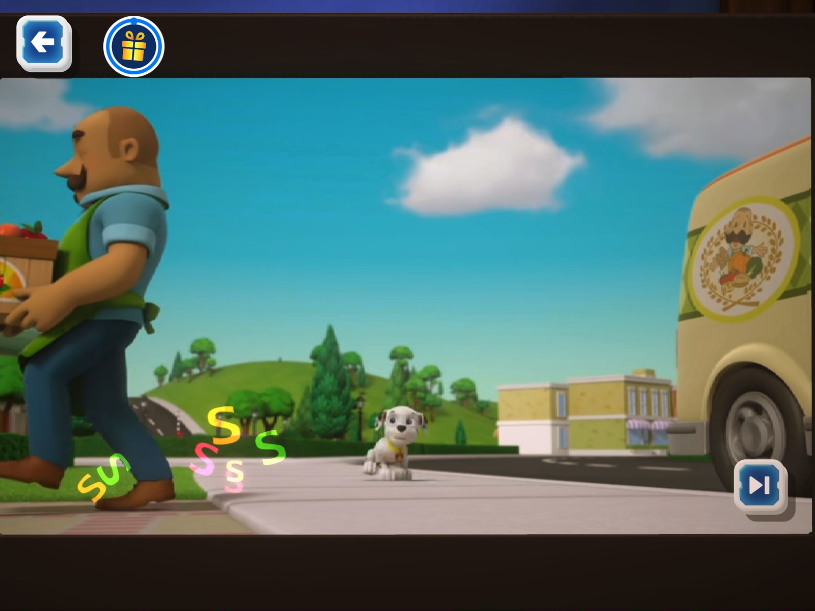 Animated colored letters appearing over a video clip as the player taps and holds