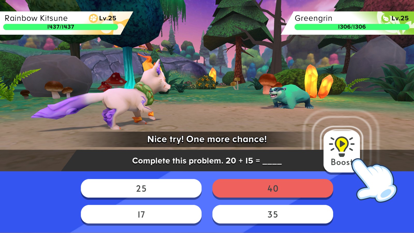 Boost feature offering a short instructional video during a battle